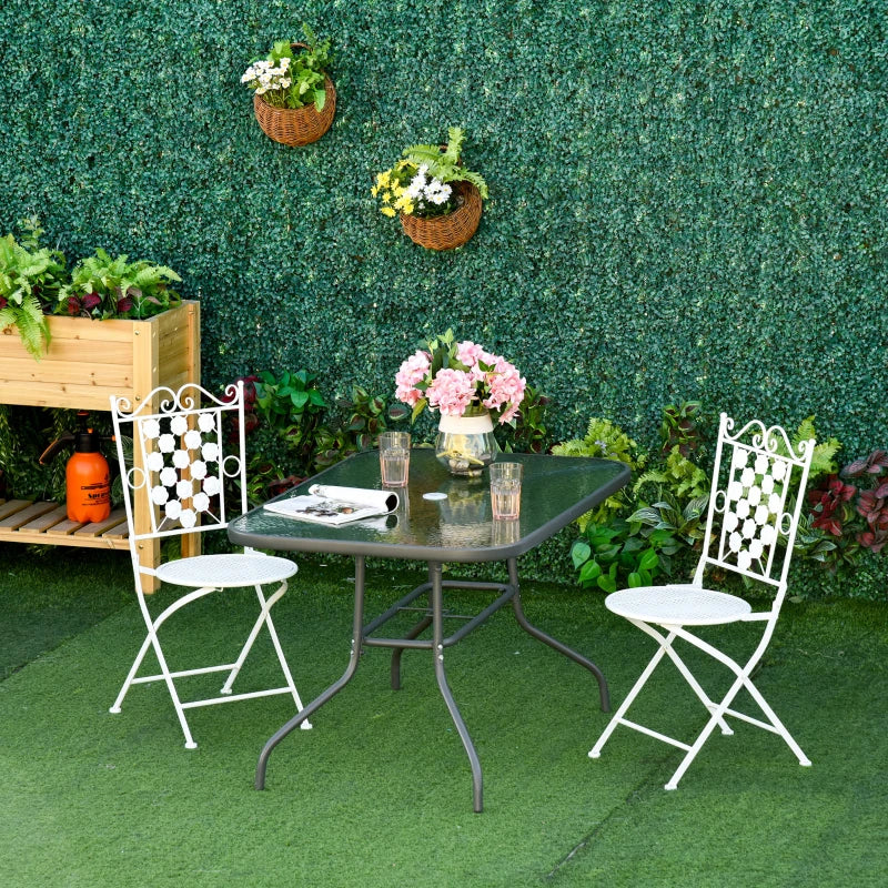 Grey Outdoor Dining Table with Glass Top and Parasol Hole - 140x80cm