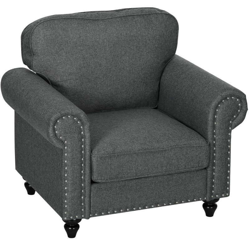 Mid-Century Charcoal Grey Armchair with Pocket Springs for Stylish Living Room Comfort
