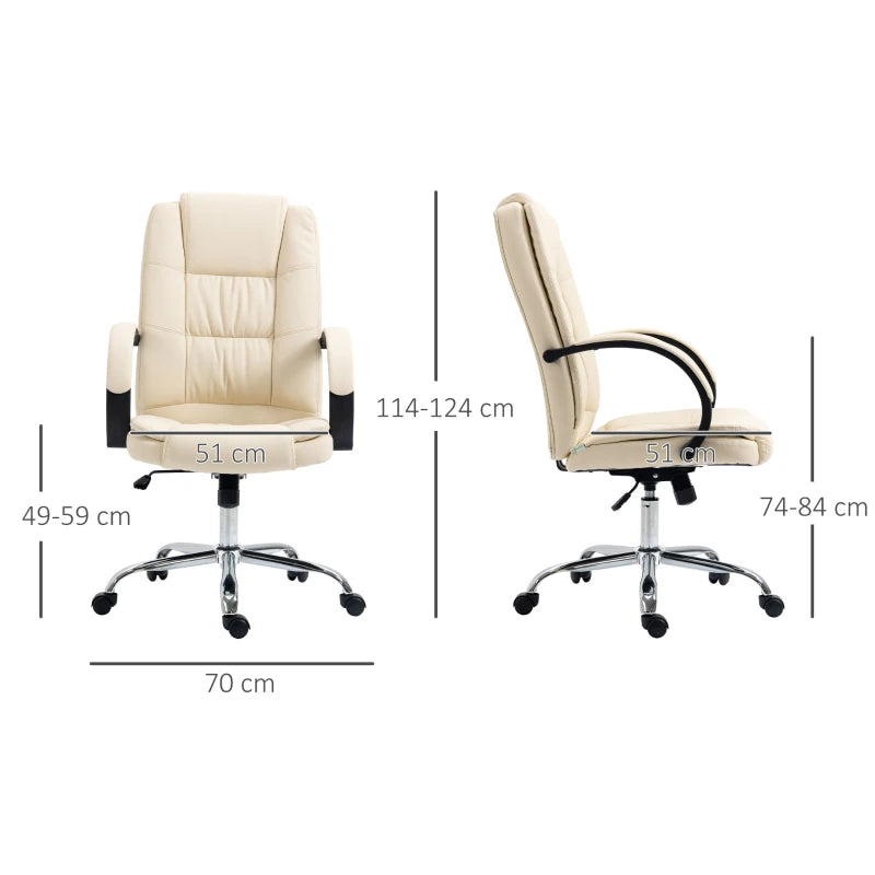 Vinsetto Beige PU Leather Office Chair - Adjustable Height, Soft Padded Seat & Backrest, Swivel Rolling Desk Chair