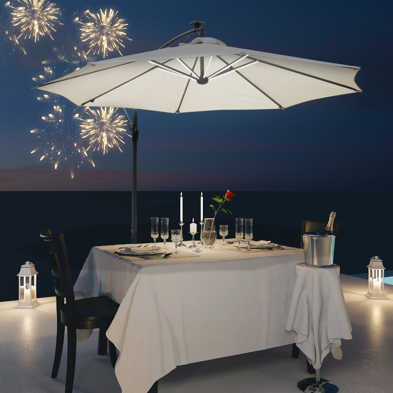 Cream Solar LED Patio Umbrella - 2.95m x 2.45m