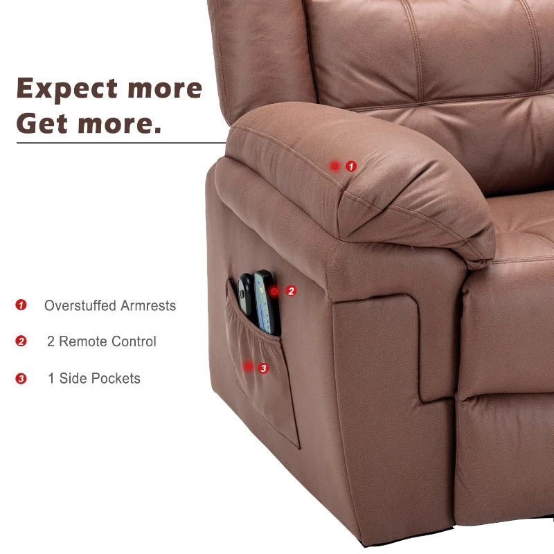 Power Lift Recliner Chair with Heating and Massage for Elderly, Soft Upholstery, Sturdy Frame, Brown, 99x83x106 cm