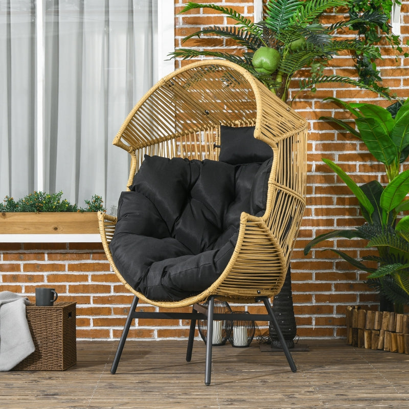 Sand/Black Rattan Egg Chair with Padded Cushion