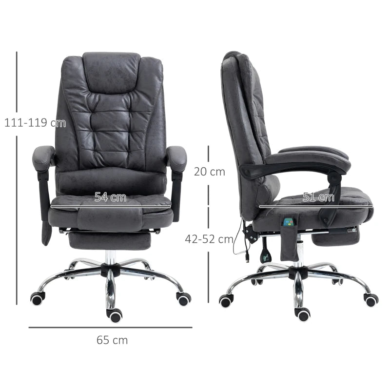Vinsetto Heated Vibration Massage Executive Office Chair - Adjustable Ergonomic High Back Recliner with Footrest - Dark Grey