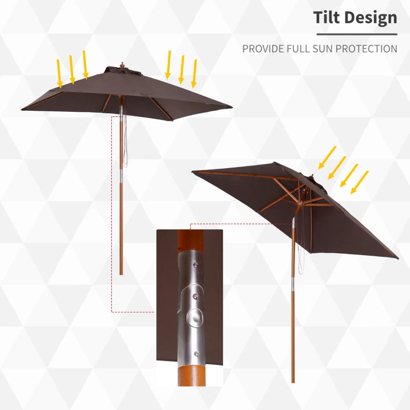 2m x 1.5m Coffee Garden Parasol Umbrella with Tilting Sunshade Canopy