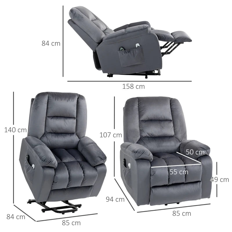 Eight-Point Massage Armchair with Heat and Reclining Backrest in Grey for Ultimate Comfort