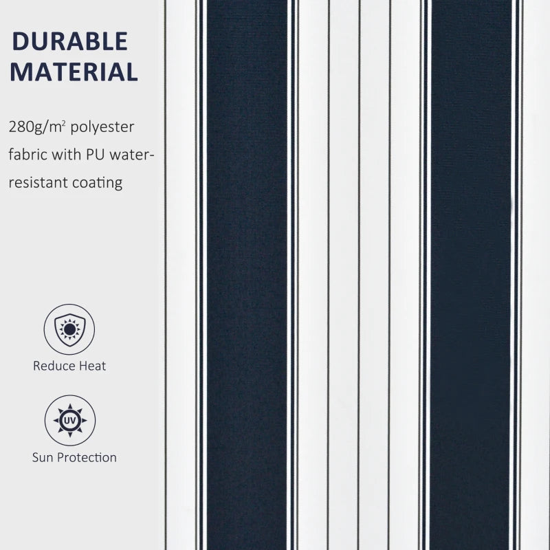 Blue & White Striped Manual Retractable Awning - 3m x 2.5m