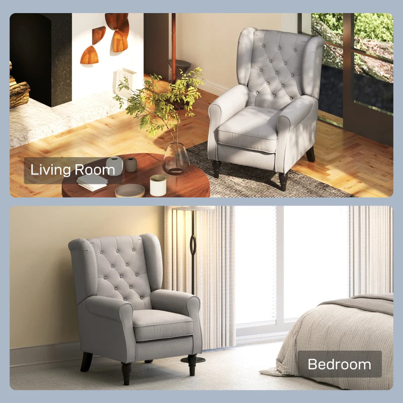 Retro Wingback Accent Chair with Button Tufting and Wooden Frame for Living Room or Bedroom, Grey