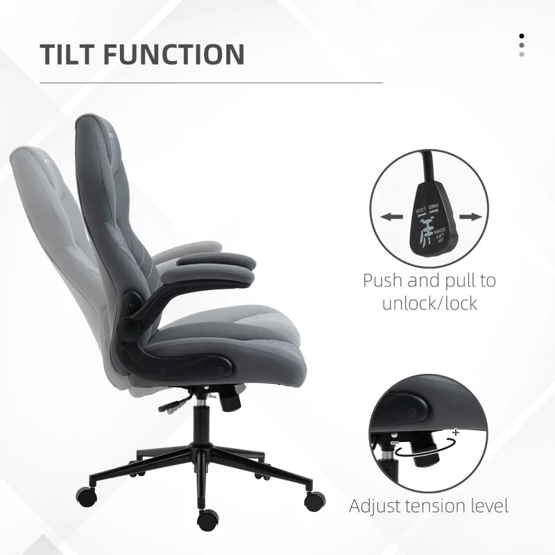 Vinsetto Dark Grey Home Office Desk Chair - Ergonomic Computer Chair with Flip Up Armrests, Swivel Seat & Tilt Function