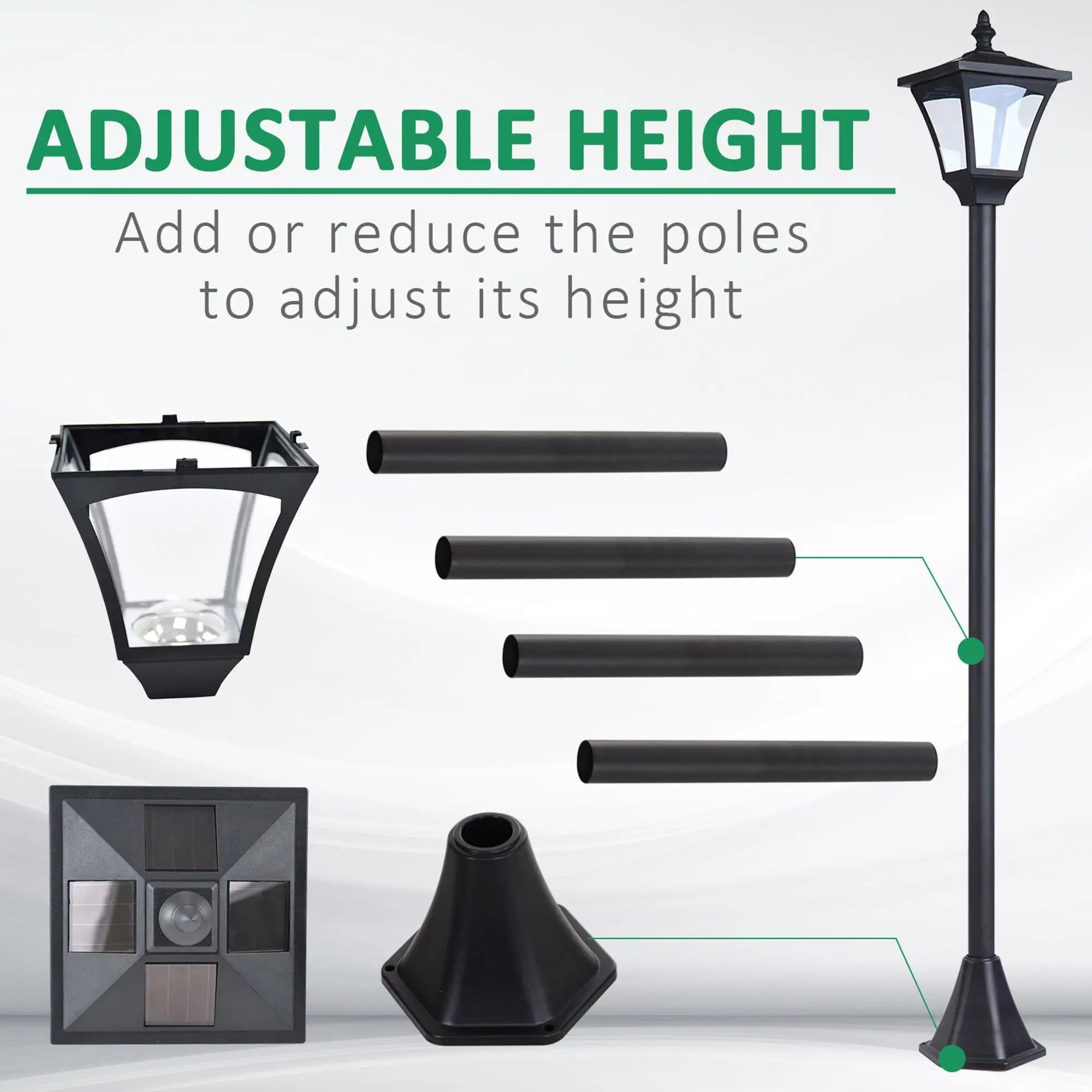 Black Garden Solar Lamp Post Photosensitive LED Lantern - 1.2M Tall