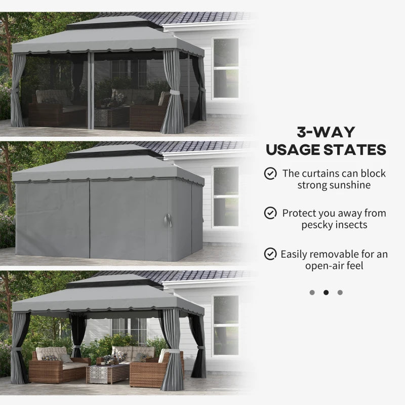 3 x 4m Light Grey Aluminium Garden Gazebo Canopy Shelter Pavilion Tent with Nets and Curtains for Outdoor Parties