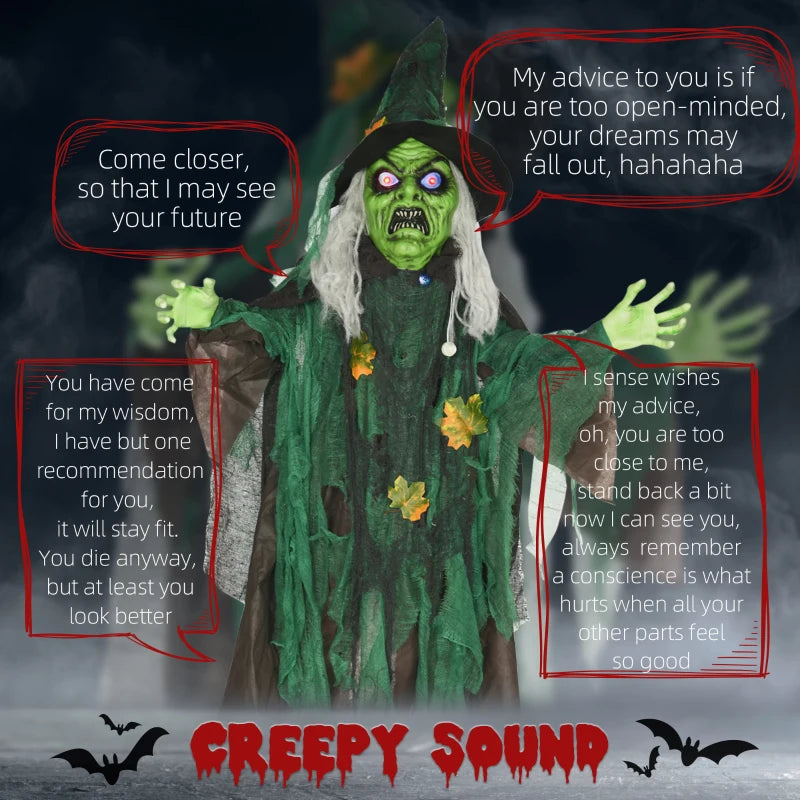 6ft Halloween Witch Decoration - Outdoor Sound & Light Activated Prop with Glowing Eyes & Magical Heart for Spooky Fun