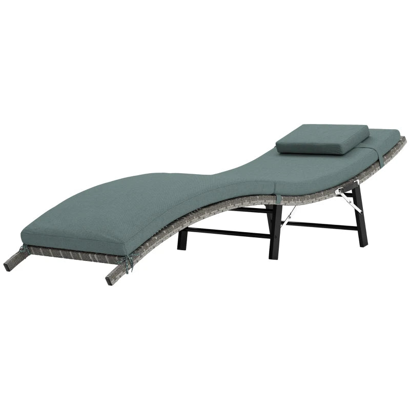 Rattan Folding Sun Lounger Outdoor Chair with Cushion and Pillow in Mixed Grey