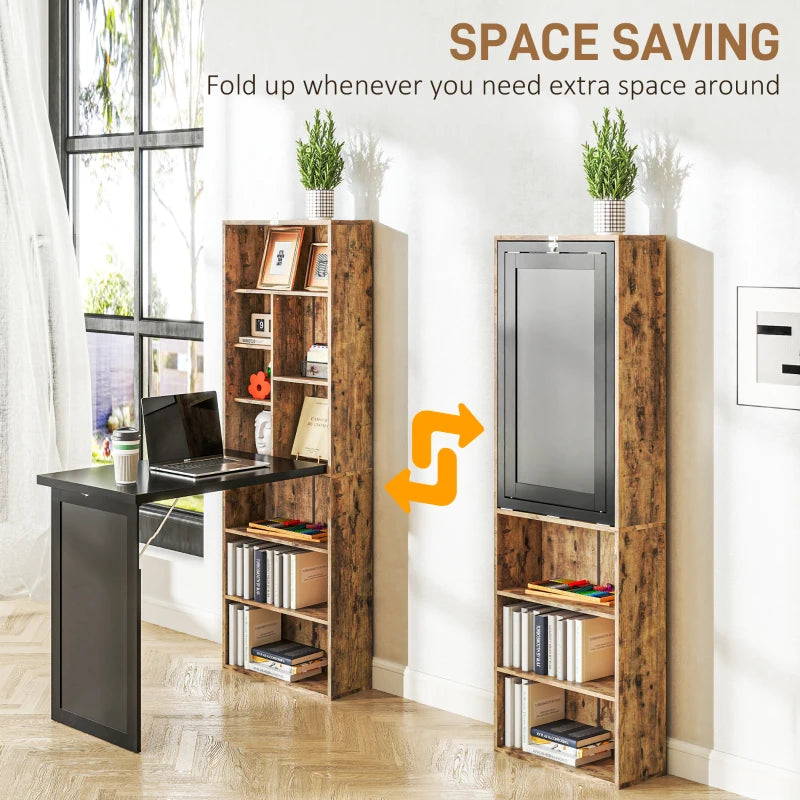 Rustic Brown Folding Desk with Blackboard - Multi-Function Computer Workstation & Side Shelf for Home Office