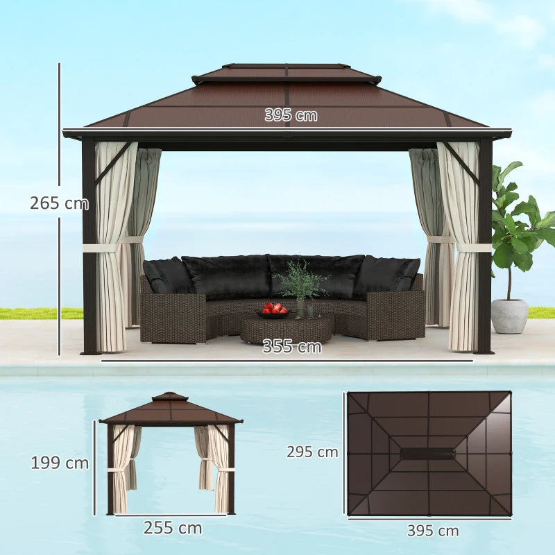 3m x 4m Beige Hardtop Gazebo Canopy with UPF30+ Double Polycarbonate Roof & Aluminium Frame