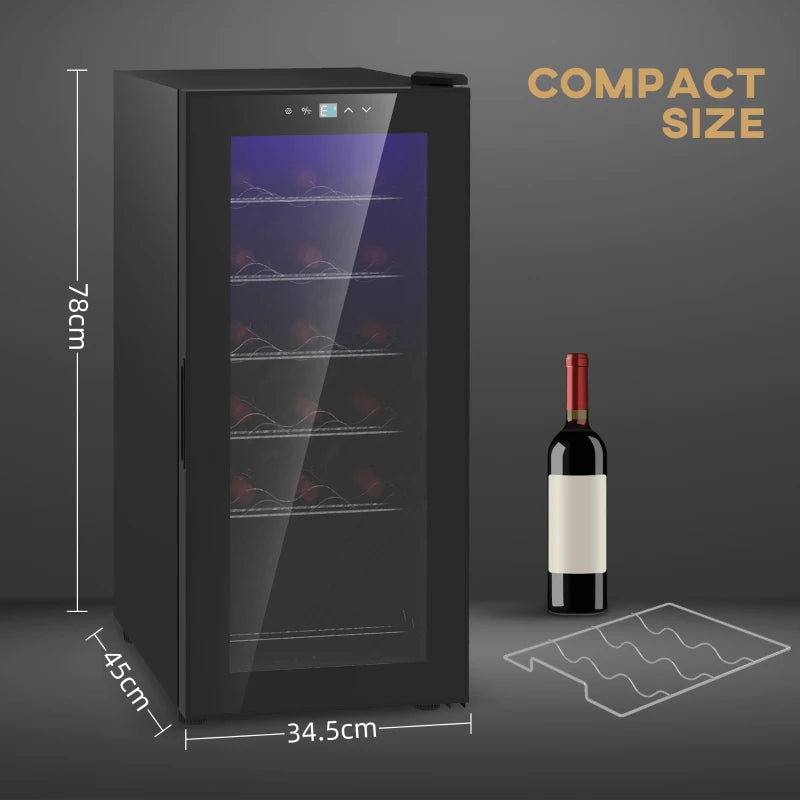 18-Bottle Black Wine Fridge with LED Lights - Compact Narrow Design for Optimal Wine Storage