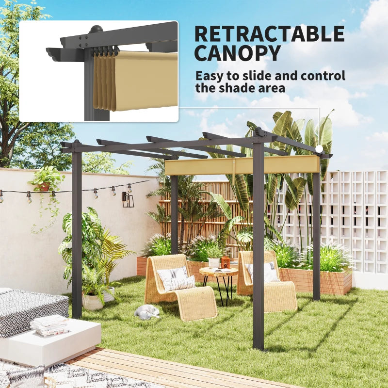 3m x 3m Khaki Aluminium Pergola with Retractable Roof