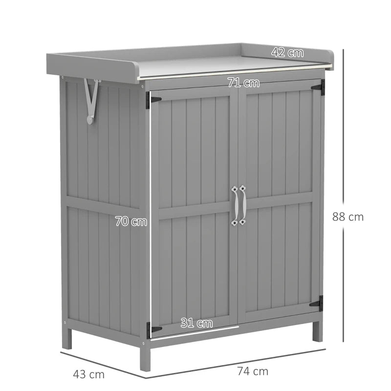 Wooden Garden Shed - Grey Outdoor Storage Cabinet with Hinged Roof, Shelf & Double Doors - 4x6 ft