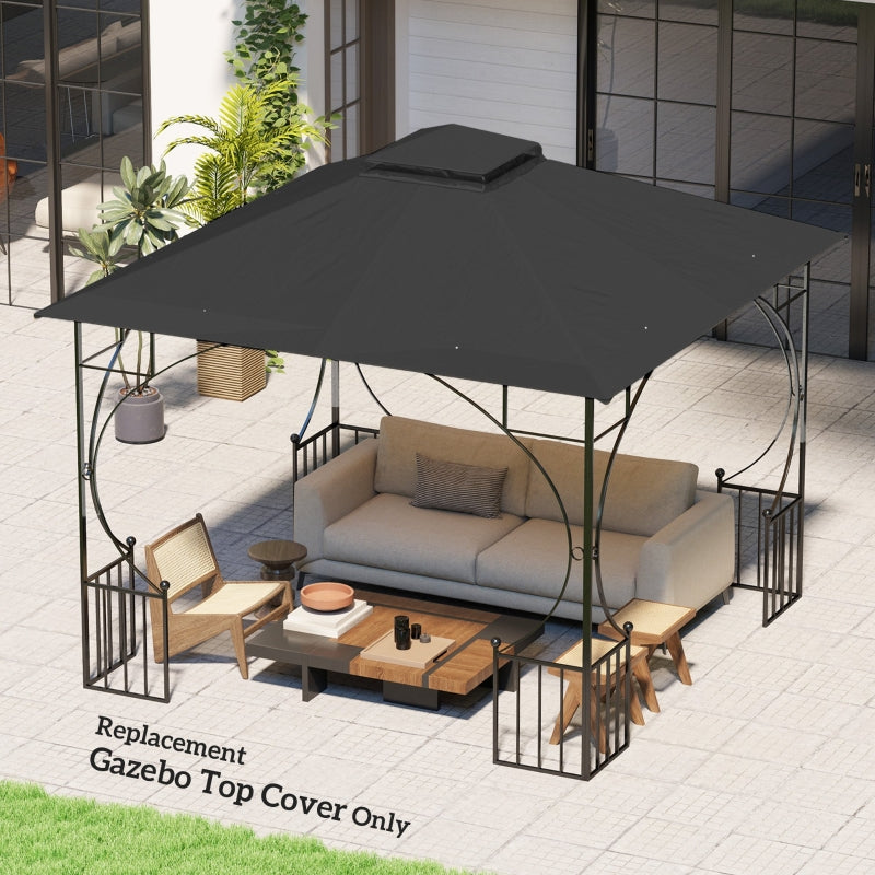 3mx3m Black Replacement Gazebo Canopy - Double Tier Roof Top for Garden, Patio, Outdoor Use (Top Only)