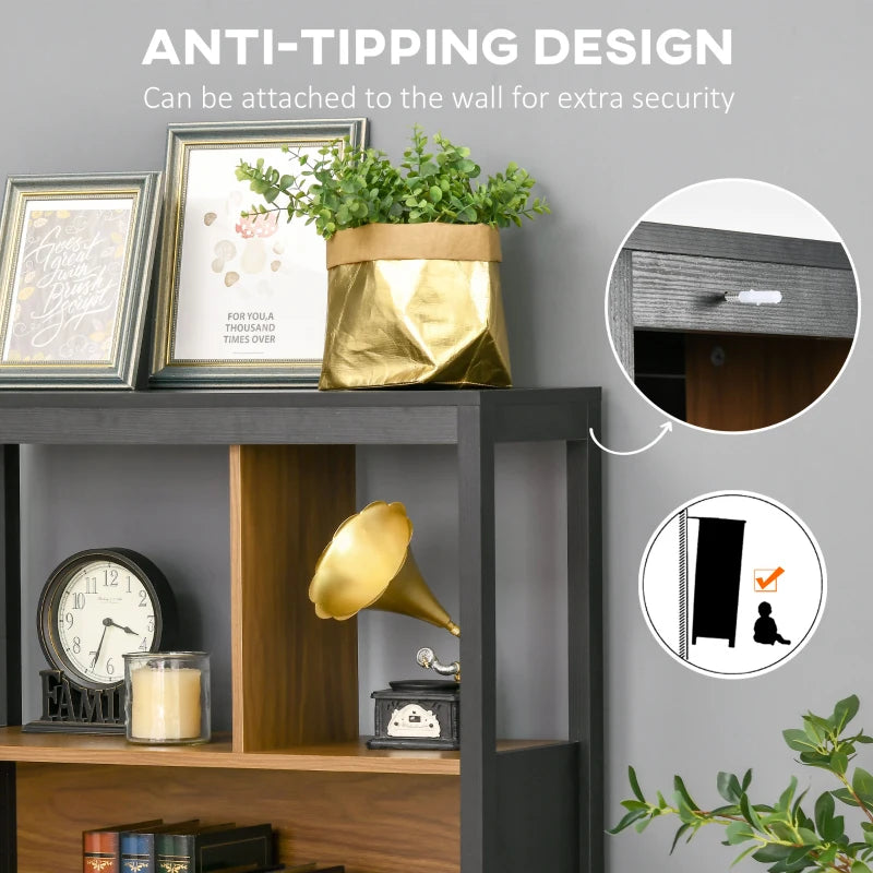 Modern 4-Tier Bookshelf with Closed Cabinet - Freestanding Bookcase for Living Room, Home Office & Study - Walnut Brown