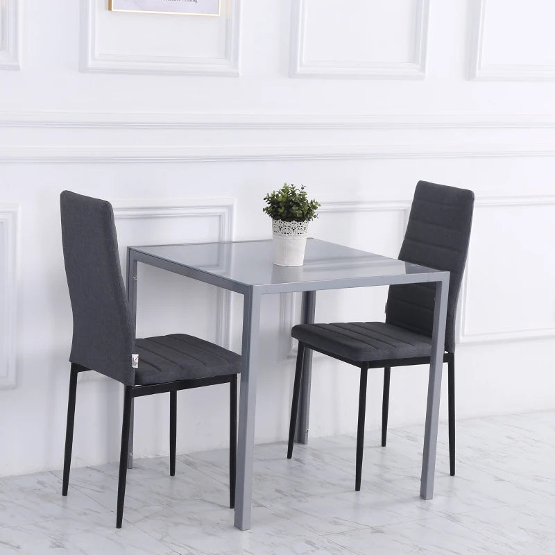 Modern Square Dining Table for 2-4, Glass Top & Metal Legs, Stylish Grey Design for Dining Room & Living Room