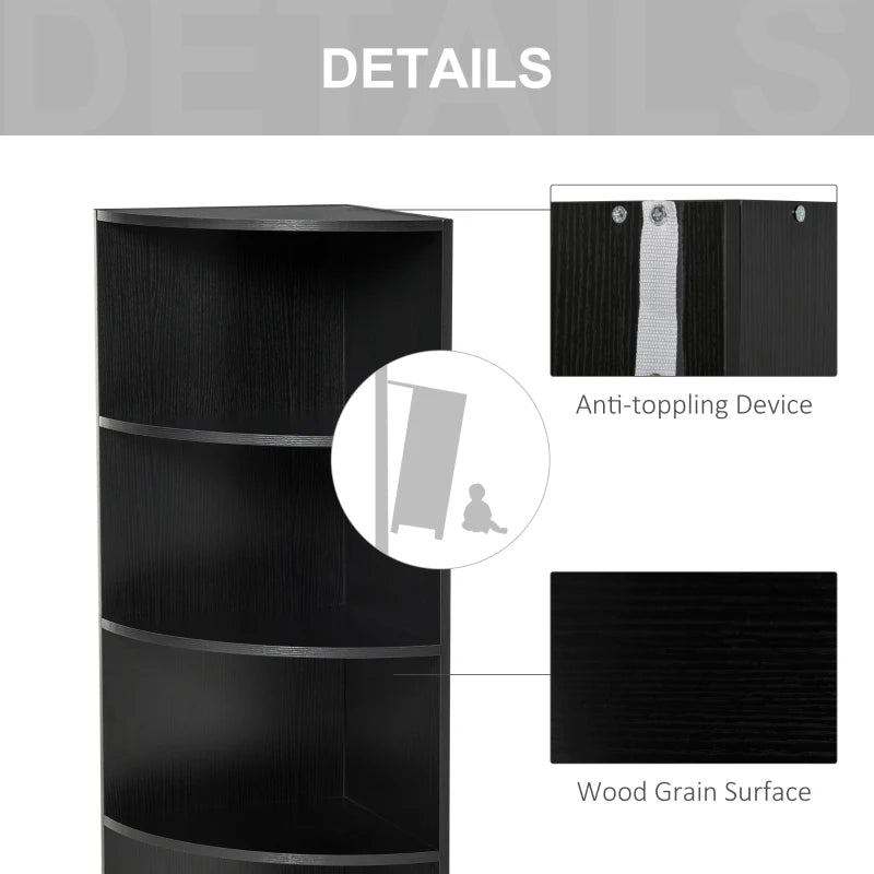 4-Tier Corner Open Shelf Bookcase - Freestanding Black Bookshelf for Plants & Books, 40x40x120cm