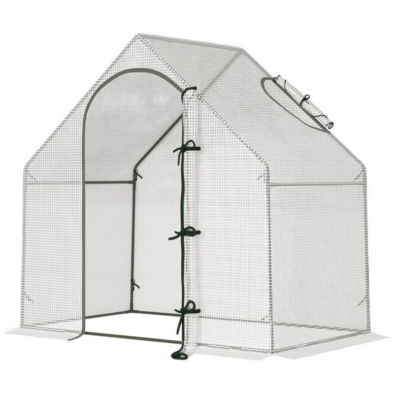 White Portable Walk-In Greenhouse with Roll-Up Door, Steel Frame - 180 x 100 x 168cm