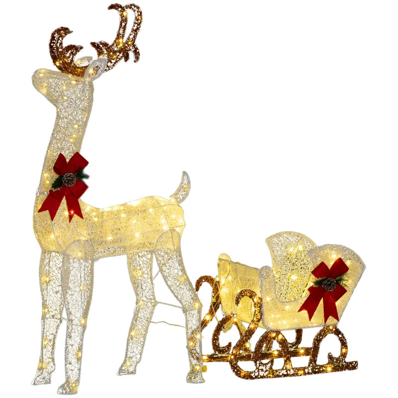 170 LED Light Reindeer and Sleigh Christmas Decoration - Festive Outdoor Holiday Display for Home and Garden