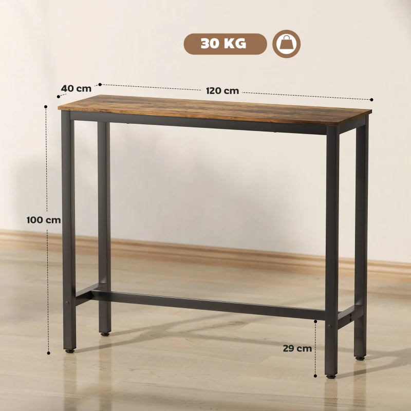 Rustic Brown Rectangular Bar Table - Wood Effect Pub Coffee Table for Small Spaces, Breakfast Dining & Kitchen - Industrial Style