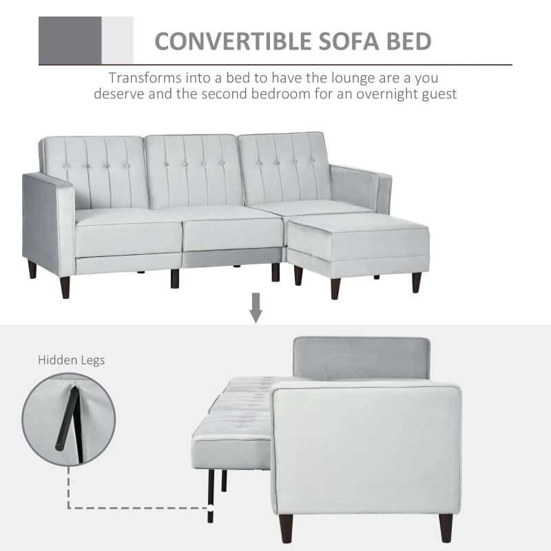 Light Grey L-Shaped Sofa Bed Set with Footstool – Stylish Corner Sofa for Modern Living Rooms