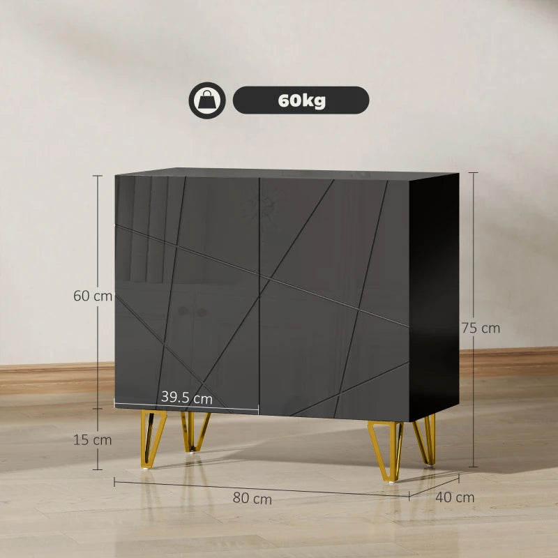 Modern Luxe High Gloss Black Sideboard with Hairpin Legs - Stylish Storage Solution for Contemporary Living Rooms