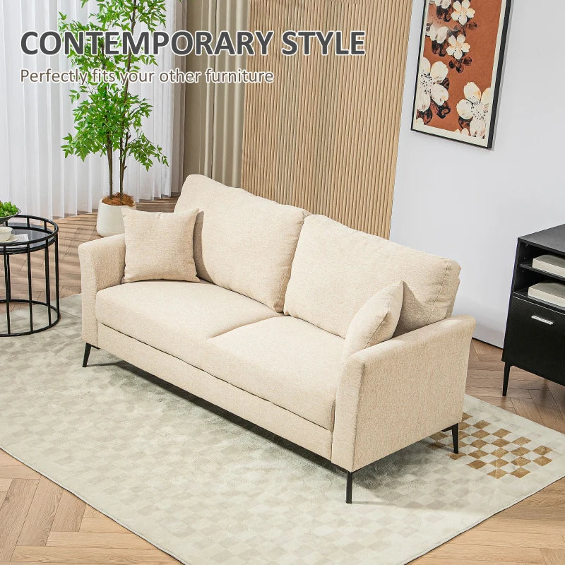 Beige Three-Seater Linen-Look Sofa for Stylish Living Room Comfort