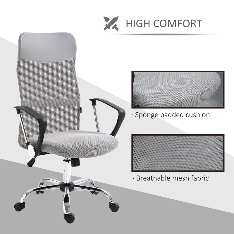 Vinsetto Ergonomic Mesh Office Chair - Adjustable Height & Tilt Function - Light Grey Comfort for Home & Office