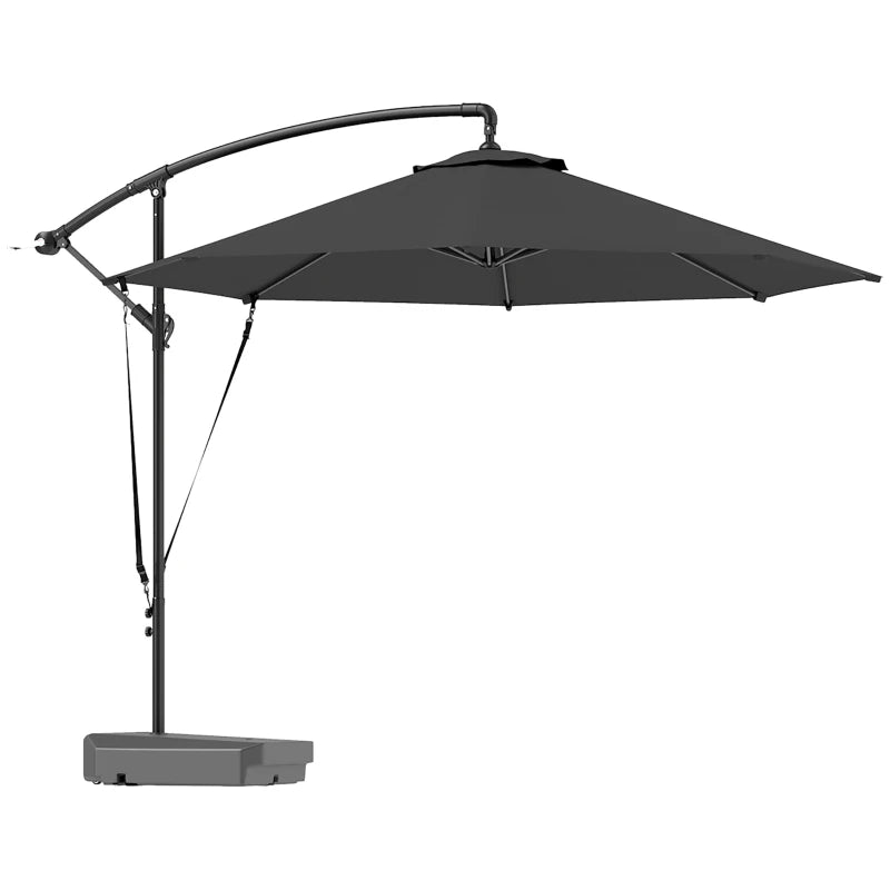 3m Grey Garden Cantilever Parasol with Fillable Base, Wind Protection Strap, Cover, Crank Handle & Tilt - UPF50+