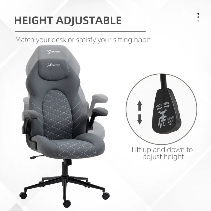Vinsetto Dark Grey Home Office Desk Chair - Ergonomic Computer Chair with Flip Up Armrests, Swivel Seat & Tilt Function