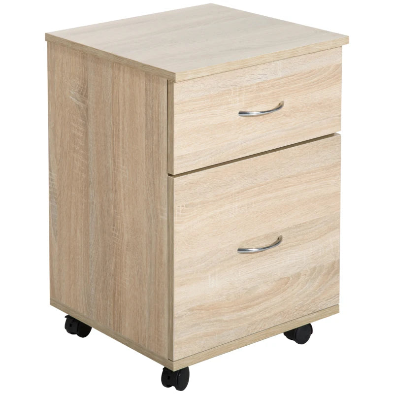 Oak Two Drawer Filing Cabinet on Wheels - Stylish and Functional Storage Solution for Home or Office