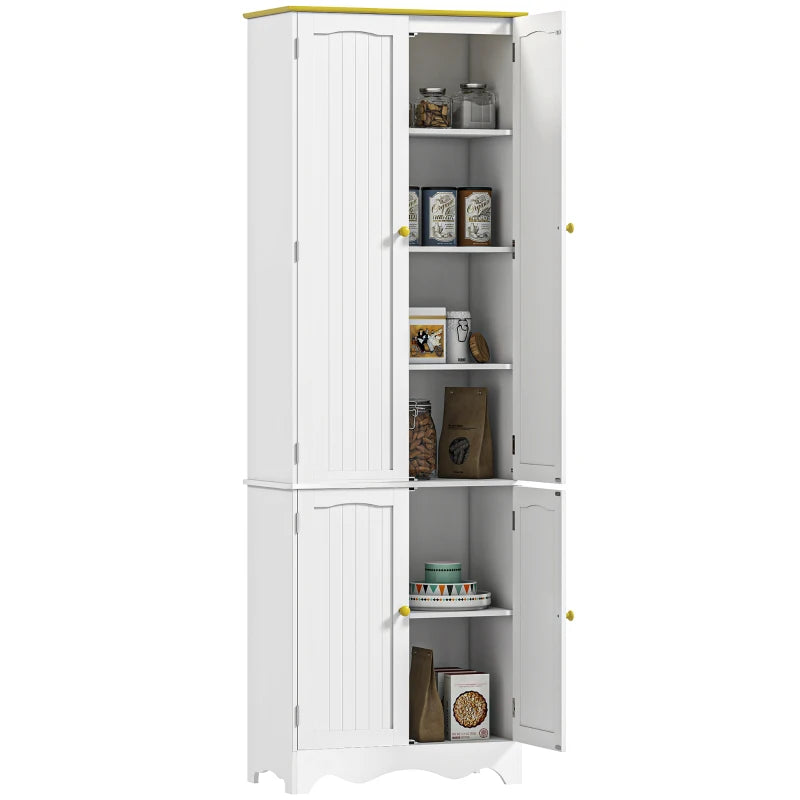 Freestanding 4-Door White Kitchen Cupboard - Stylish Storage Cabinet Organizer with 4 Shelves for Home & Kitchen