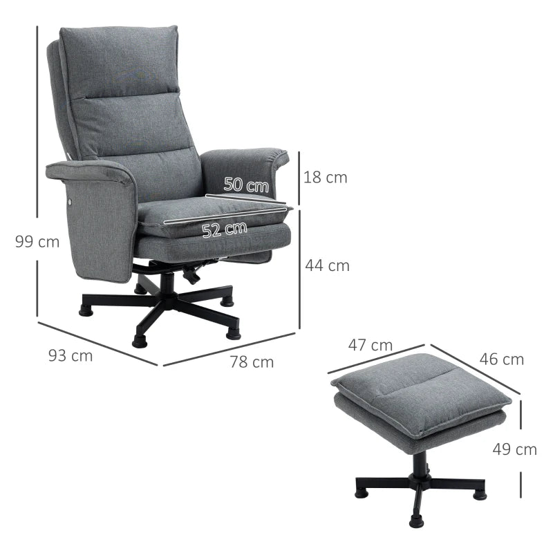 Upholstered Swivel Recliner Chair with Footstool, Remote-Controlled Massage Armchair, Timer and Steel Base in Grey