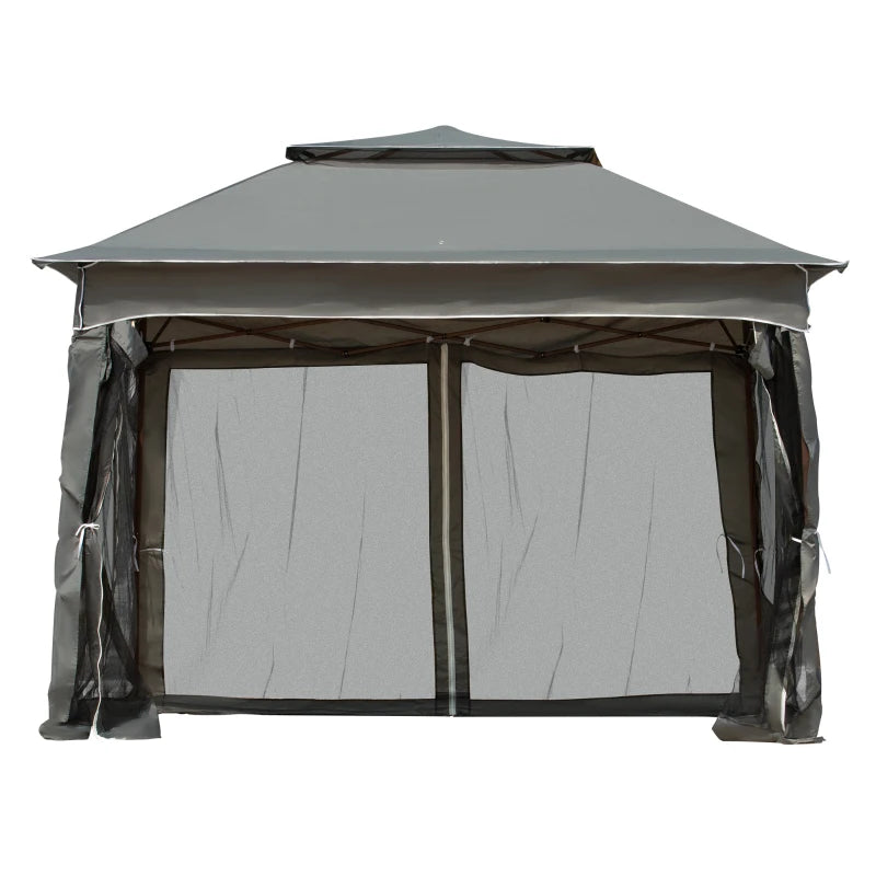 Dark Grey 3x3m Double-Roof Pop Up Gazebo with Netting and Carry Bag