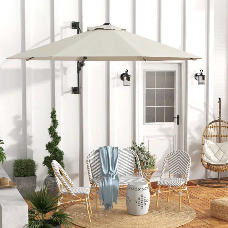 Beige 3m Wall-Mounted Parasol Shade with Handle