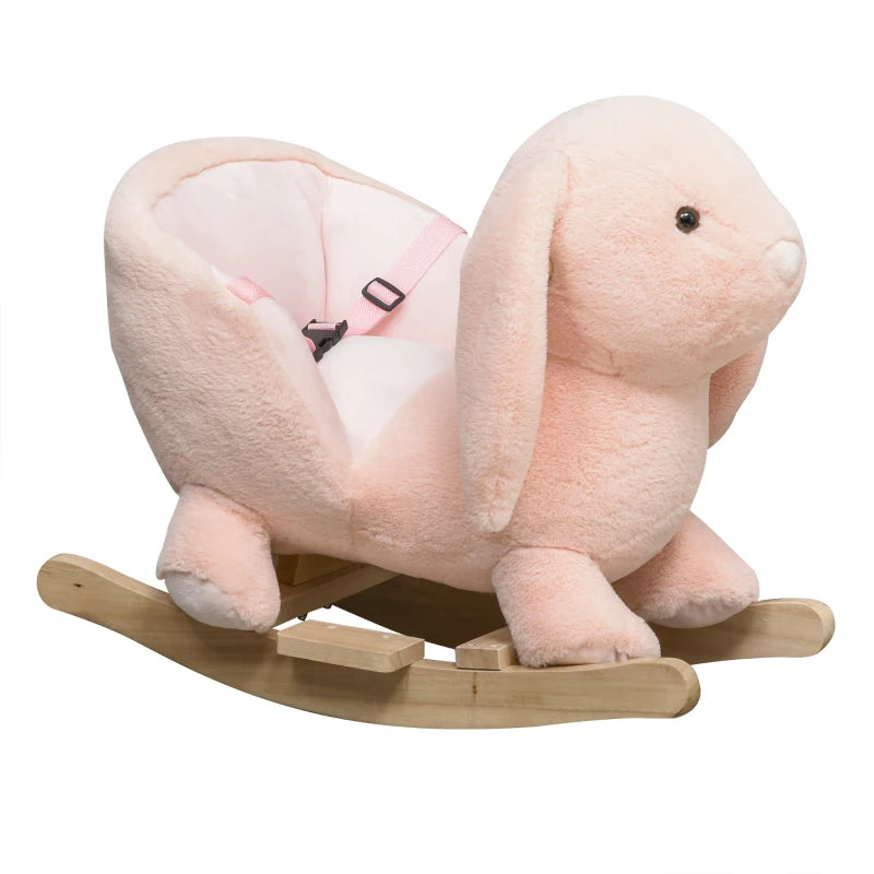 Plush Rocking Rabbit Ride-On Toy with Sound and Seatbelt for Toddlers Ages 18-36 Months Pink