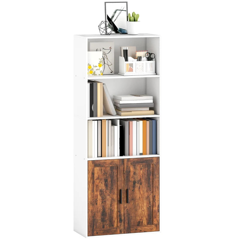 Rustic Brown 5-Tier Bookcase with Adjustable Shelves - Stylish Storage Solution for Home or Office
