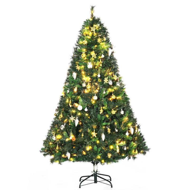 1.8m Pre-Lit Artificial Christmas Tree with 200 LED Lights, Decorative Balls & Metal Stand - Perfect Holiday Décor
