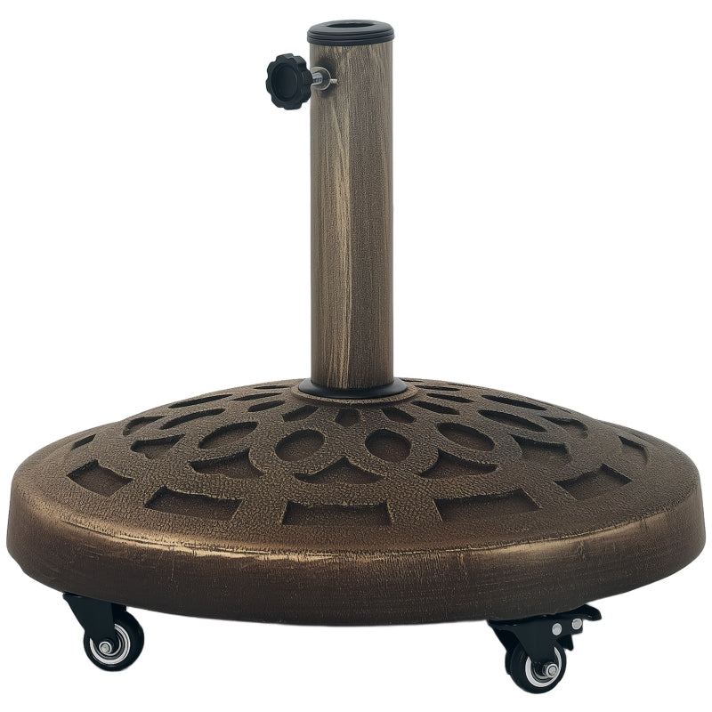 21kg Heavy Duty Round Garden Parasol Base with Wheels - Bronze Umbrella Stand for 34mm, 38mm, 48mm Poles - Ideal for Deck and Poolside