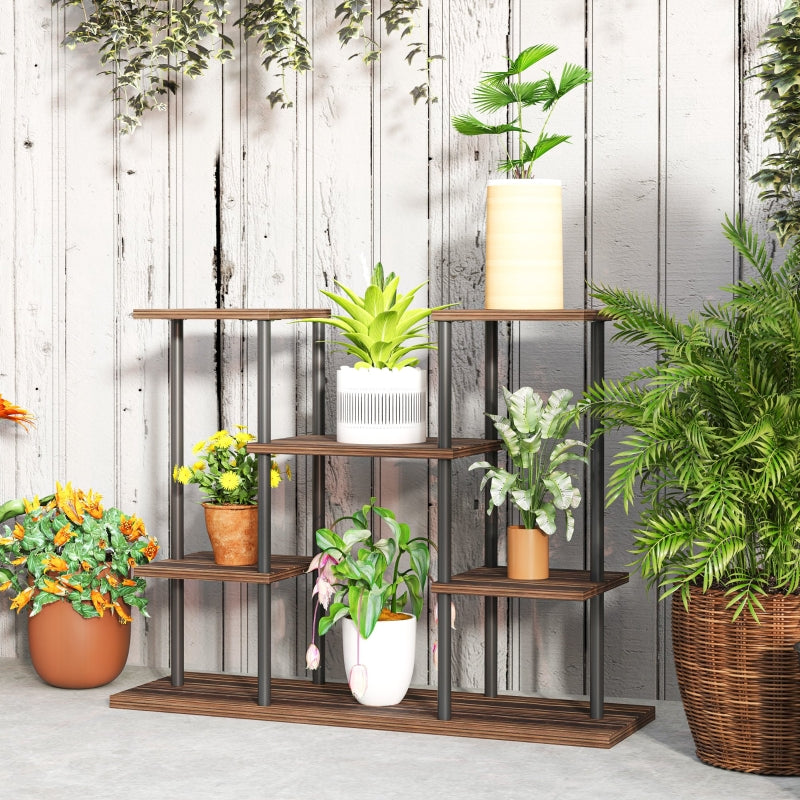 Four-Tier Wooden Plant Stand Shelf - Natural Wood Finish, 4-Tier, Indoor/Outdoor Use
