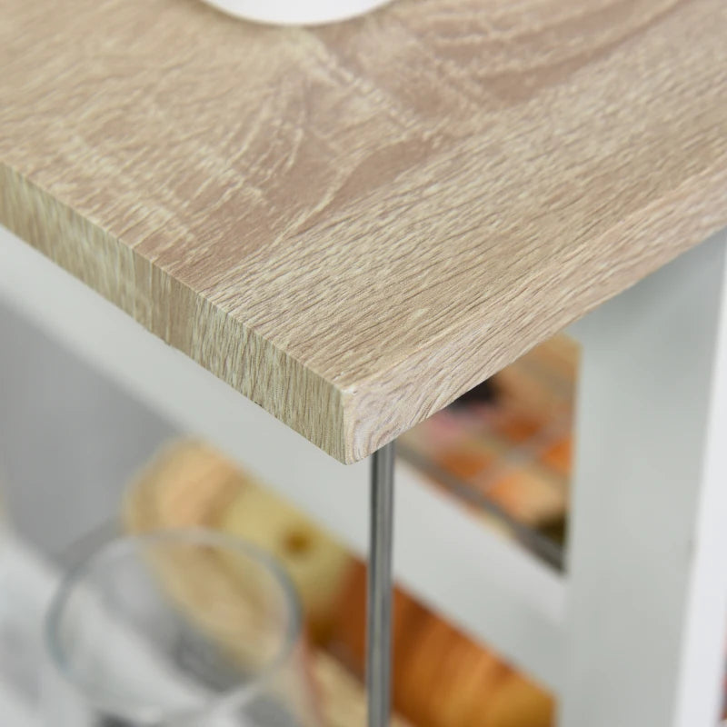 Rolling Kitchen Cart with 4 Basket Drawers & Side Racks - Utility Storage on Wheels for Dining Room - Natural & White