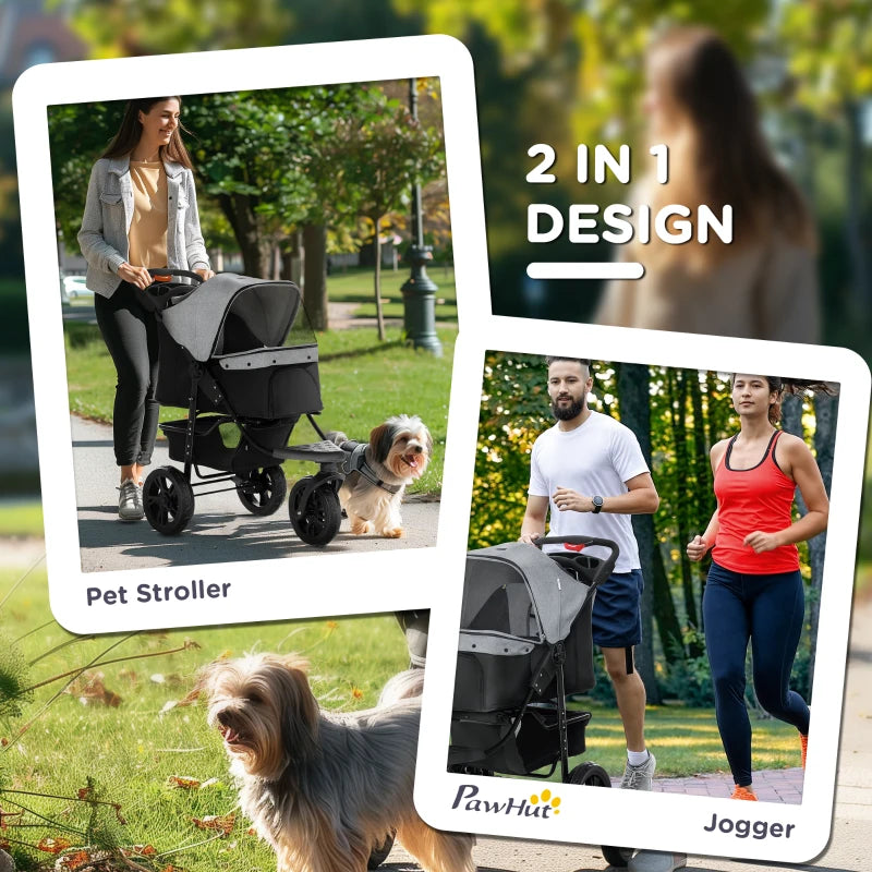 Foldable 3-Wheel Pet Stroller with Sky Roof for Small Dogs and Cats Red