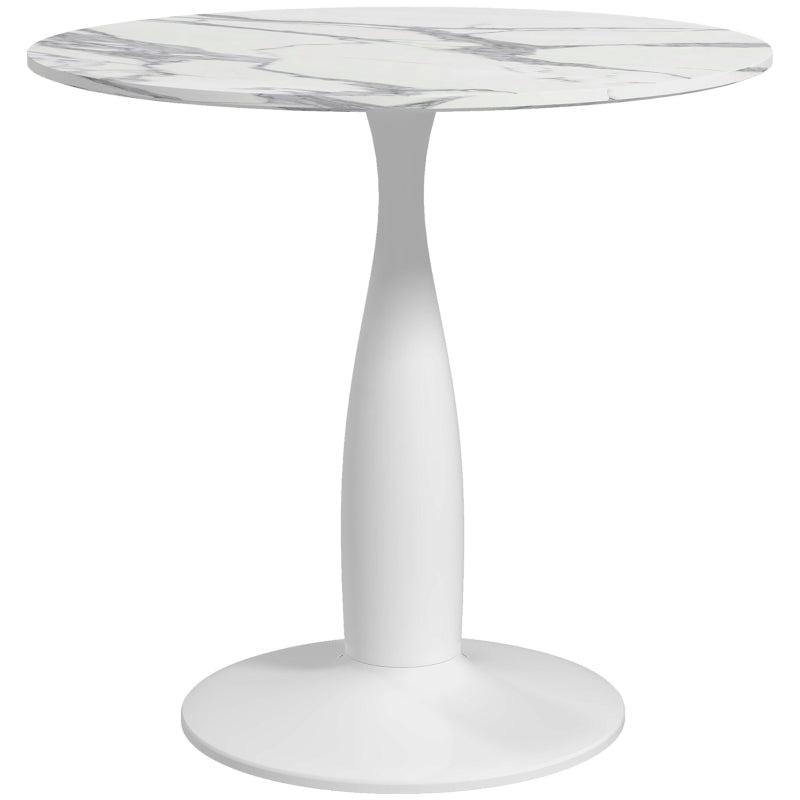 Elegant Small 2-Person Dining Table with Steel Base & Non-Slip Foot Pad - Modern White & Grey Design