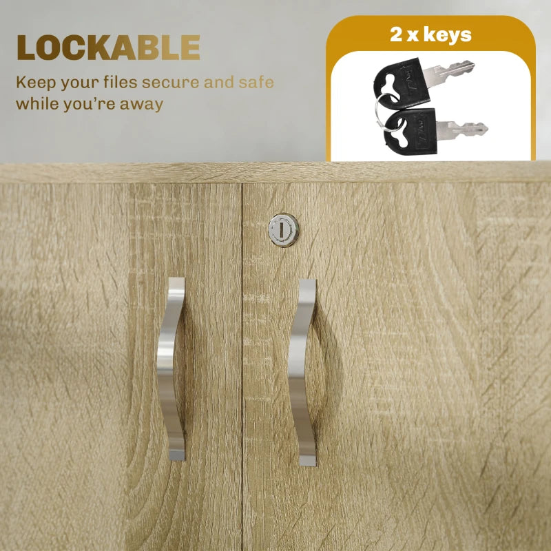 Vinsetto Two-Tier Locking Office Storage Cabinet - Stylish Oak Finish for Secure Organization and Modern Workspace