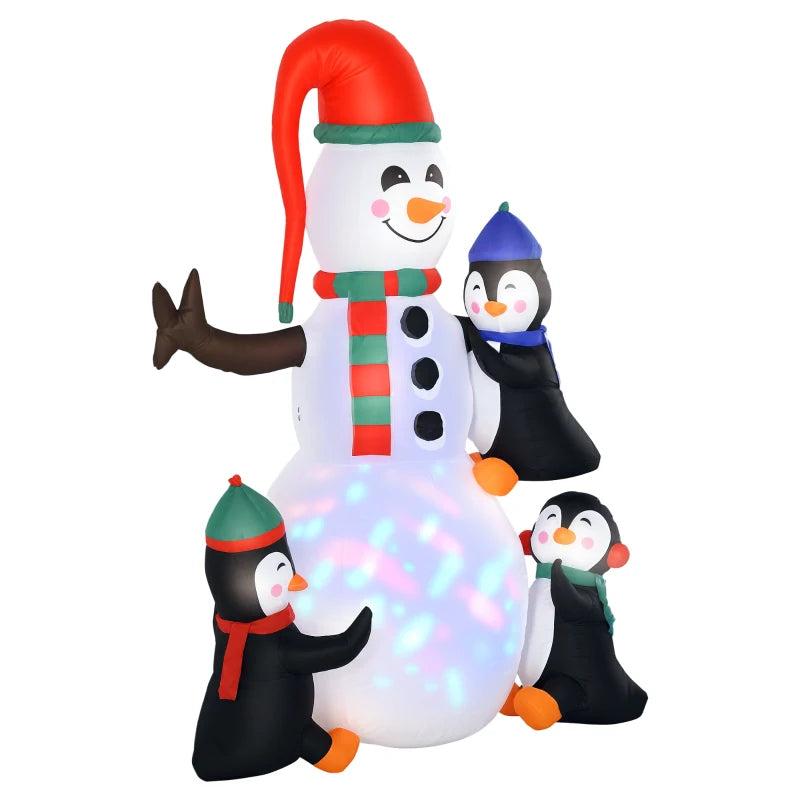 6ft Inflatable Christmas Snowman with 3 Penguins - LED Holiday Outdoor Yard Decoration for Festive Xmas Decor