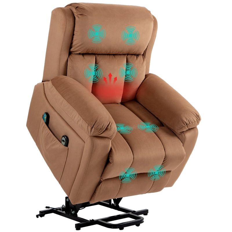 Electric Reclining Lift Chair with Eight Massage Points and Remote Control - Brown Comfort Solution